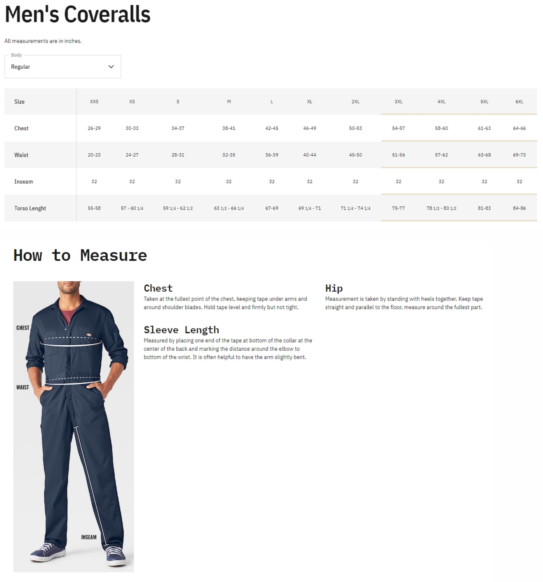 dickies sizing