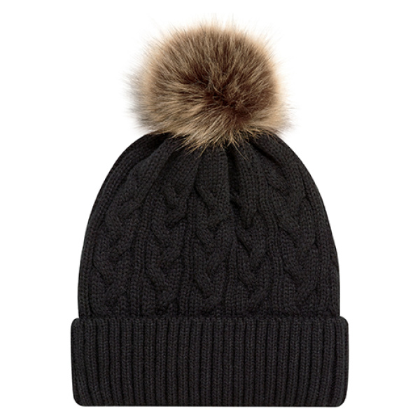 Ladies Cable Knit Fur Pom Toque