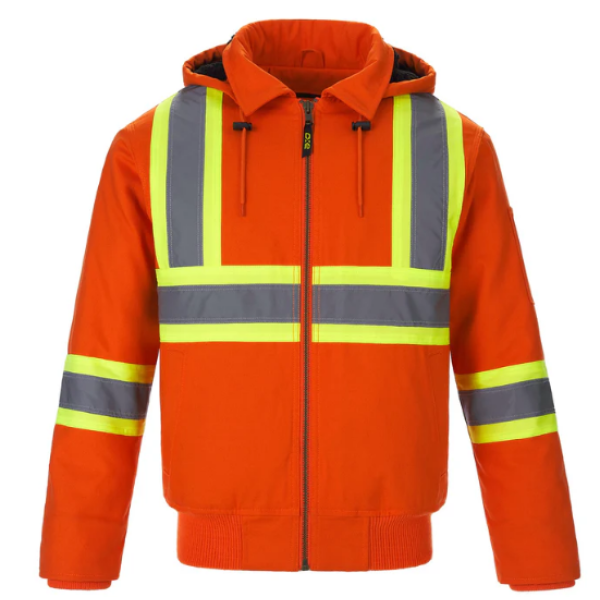 Adult Cotton Canvas Hi-Vis Bomber Jacker w/ Detachable Hood