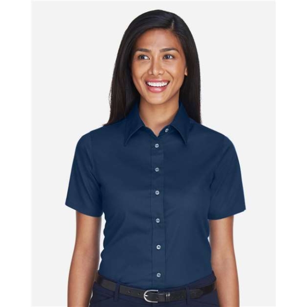 Ladies Short Sleeve Button Up With Stain-Release