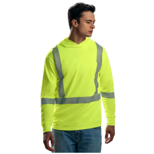 Adult HiVis Glow Performance LS Hooded Tee with Segmented Stripes