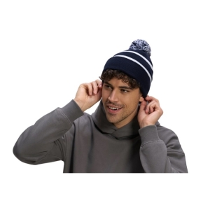 Hat Trick - Striped Knit Cuff Toque with Pom-Pom